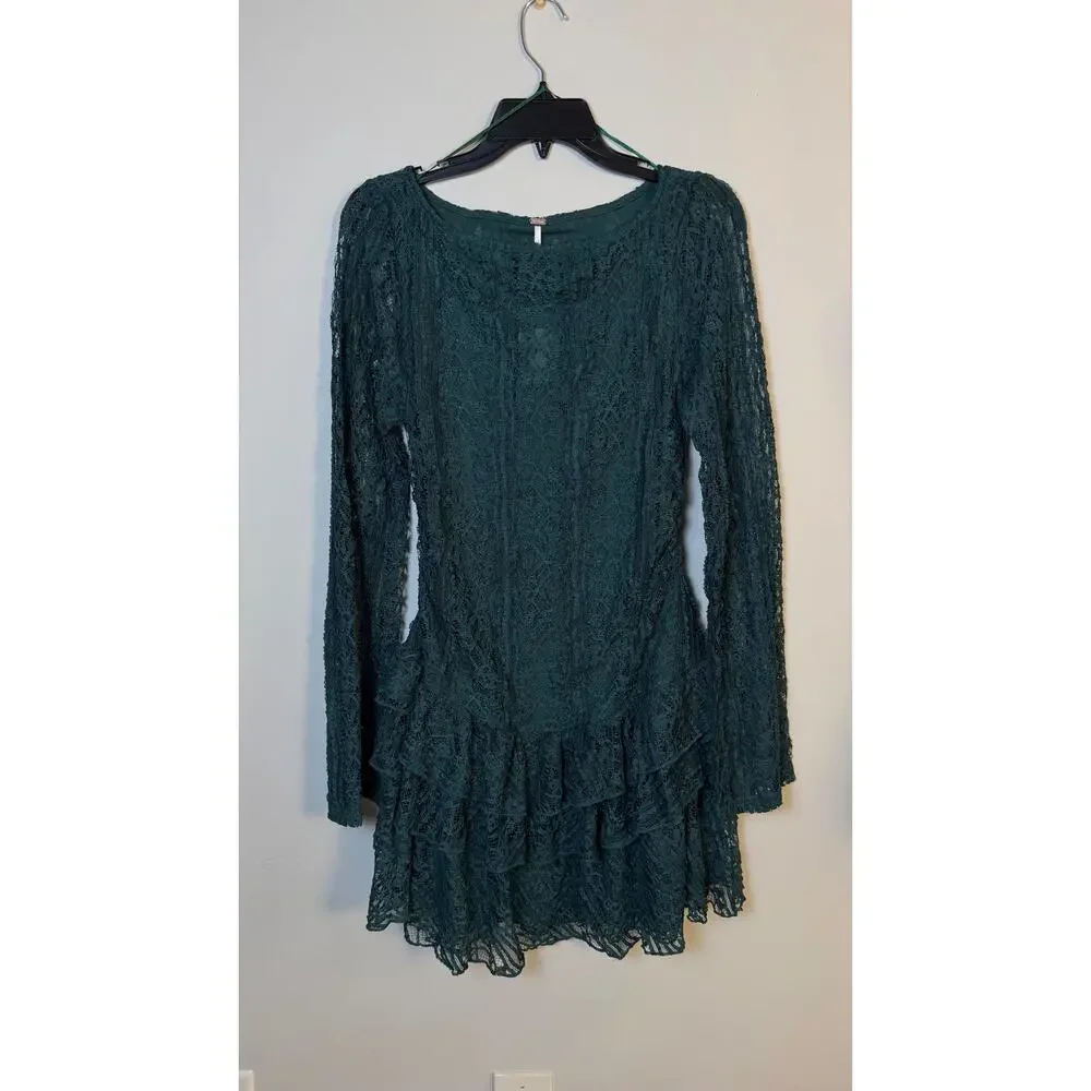 Free People Women's Tabby Tiered Mini Dress Seamoss Lace  – Sz L  NWT $128.
